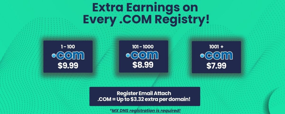 .COM Discount Program – Extra Earnings on Every Email Attach .COM Registration!