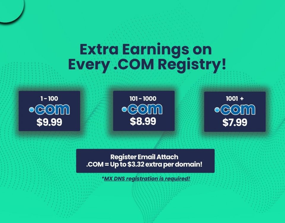 .COM Discount Program – Extra Earnings on Every Email Attach .COM Registration!