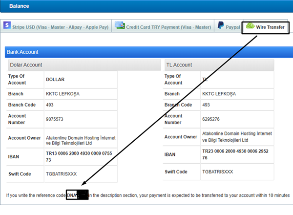 Havale/EFT ile Depozito Y&uuml;kleme | Domain Name API Bayileri