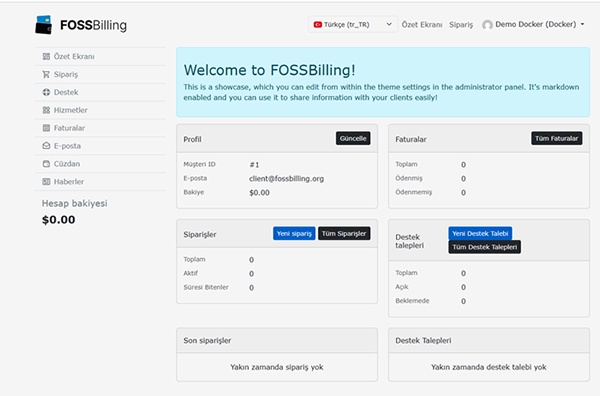 FOSSBilling M&uuml;şteri Aray&uuml;z&uuml;