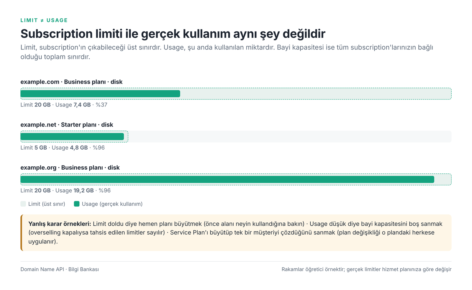 Görsel 3 – Subscription limiti ile gerçek kullanım (Usage) arasındaki fark.